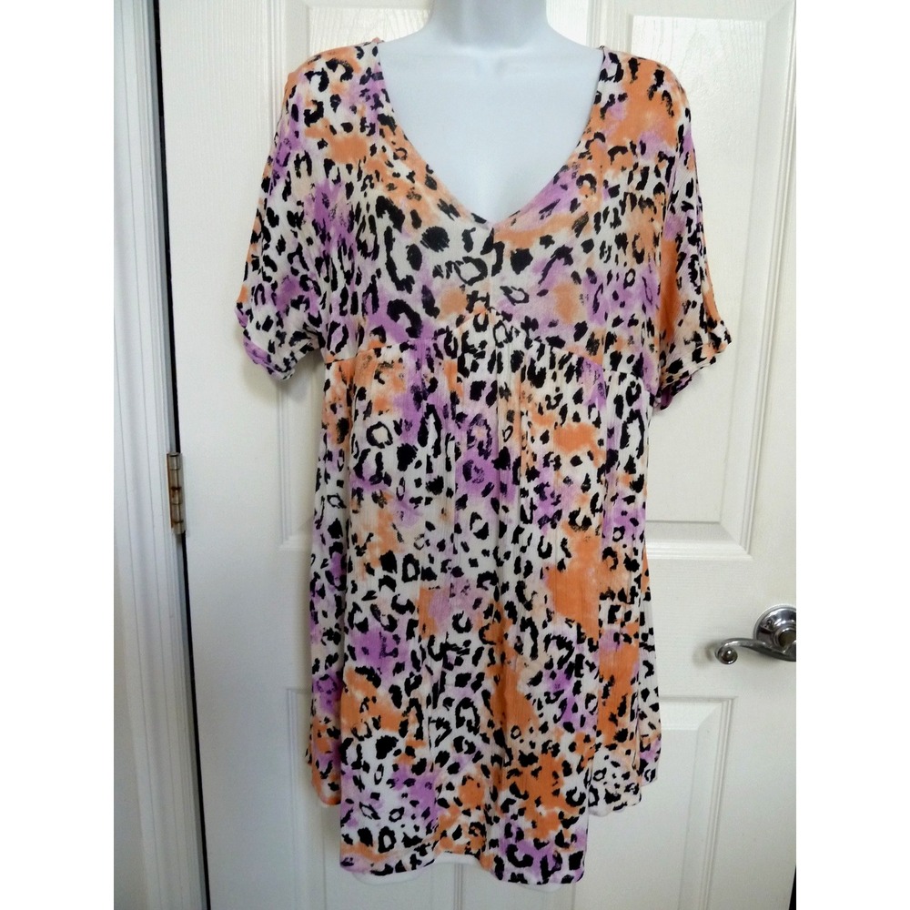 ANDREE BY UNIT Sz Med. Babydoll Dress Gauzy Animal Print Knee Length Colorful